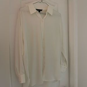 Banana Republic Long Sleeve Satin Shirt Off White/Snow Day